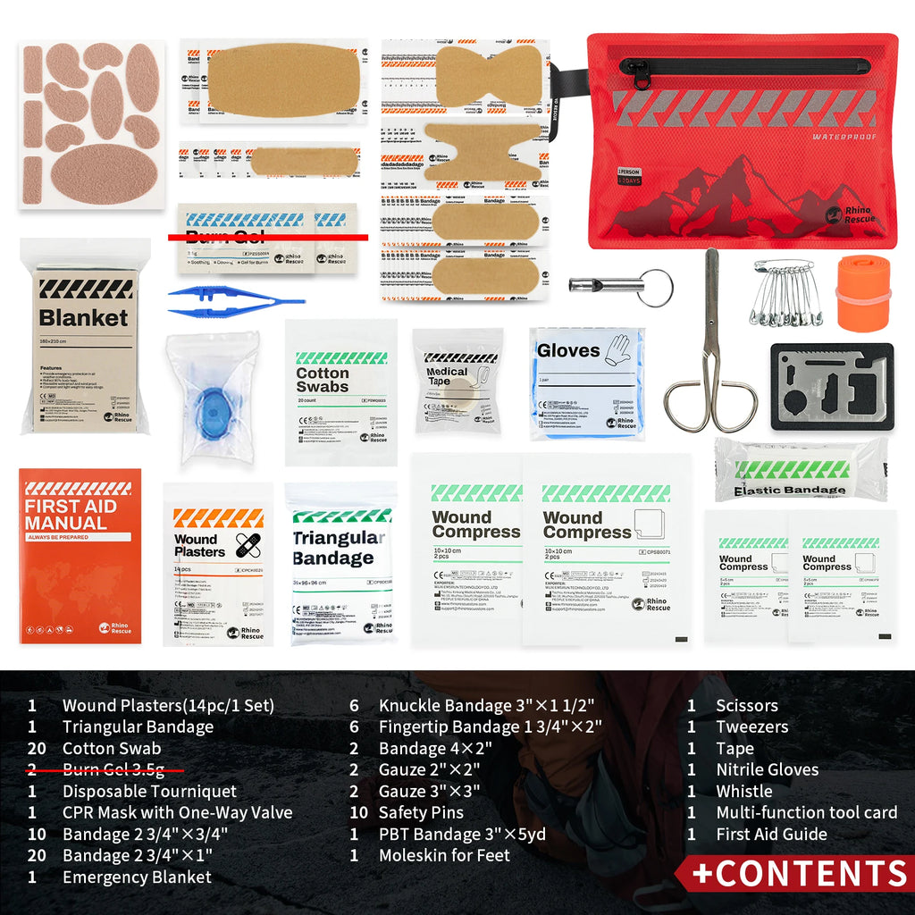 Rhino Rescue Kleines Erste-Hilfe-Set – Ultraleichtes wasserdichtes Medizinisches Notfallset für Wandern, Rucksackreisen, Radfahren, Reisen und Fahrzeuge