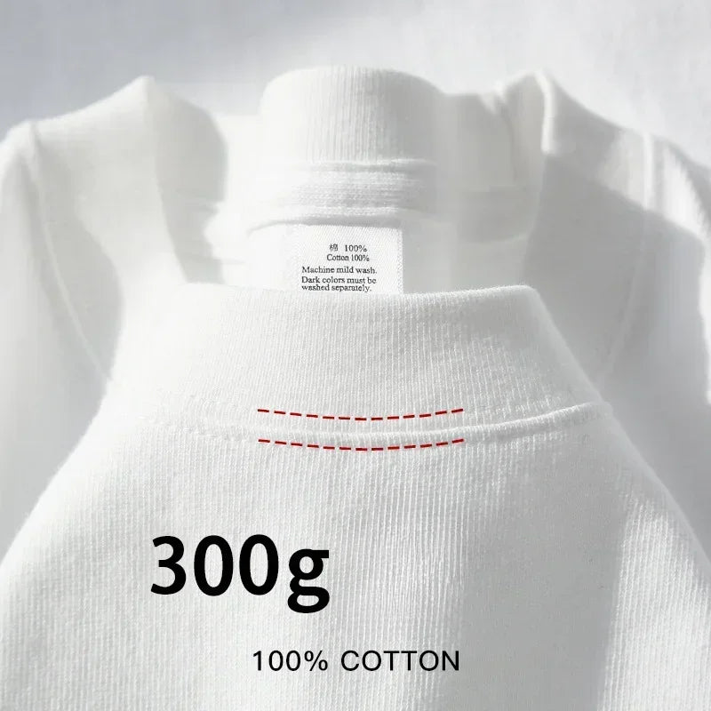 Sommer Baumwolle Strapazierfähiges 300-Gramm-T-Shirt aus amerikanischer Reinbaumwolle für Herren mit kurzen Ärmeln, lässiges Basic-Oberteil, Oversized T-Shirt