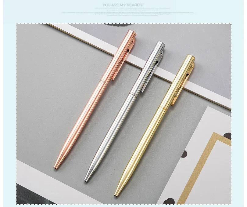 20-200 Stifte Neu Schlanke Metall-Kugelschreiber Roségold Benutzerdefiniertes Logo Werbung Schriftzug Gravierter Name Schul-Bürobedarf Geschenke