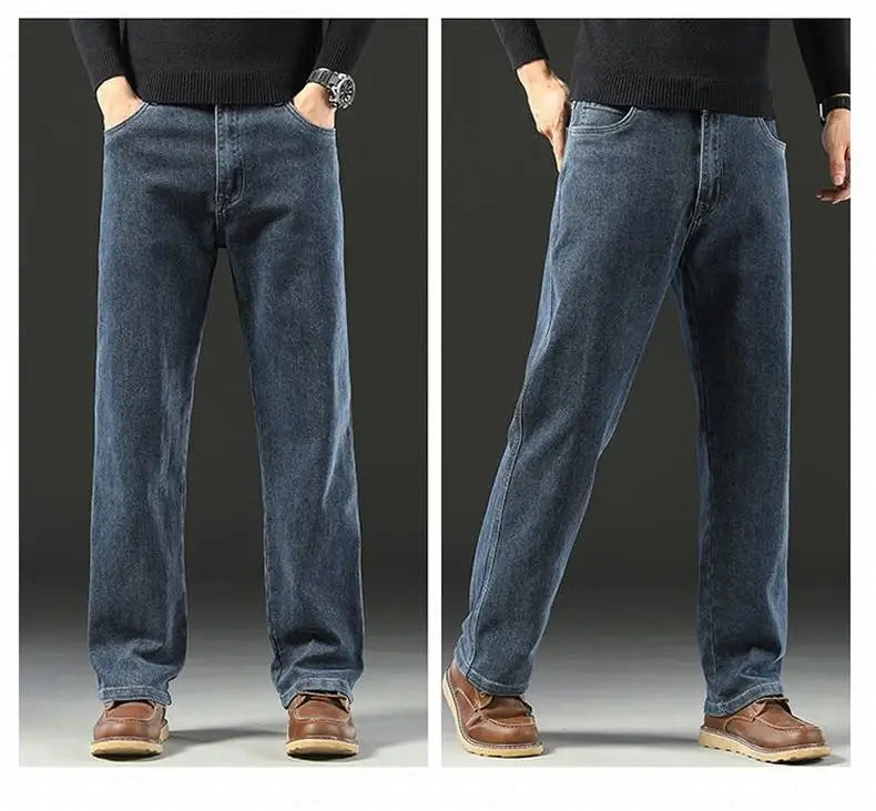Herren Baggy Jeans Frühling und Herbst Lässige Gerade Stretch Vielseitige Weite Business Denim Hose Bequeme Loose Hose