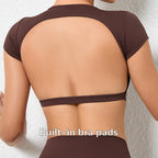 Hearuisavy Sommer Personalisierbare Sportshirts Workout Sportbekleidung Rückenloses Yoga-Kleidungsstück Brustpolster Sport Crop Tops Gym Top Damen