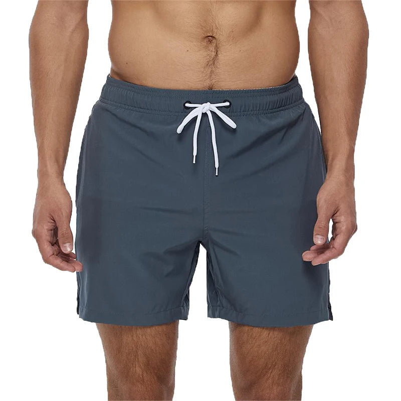 Escatch 2026 Sommer Herren-Badebekleidung Einfarbig Multicolor Polyester-Netzfutter Seitliche Reißverschlusstasche Maillot De Bain Homme Sportshorts