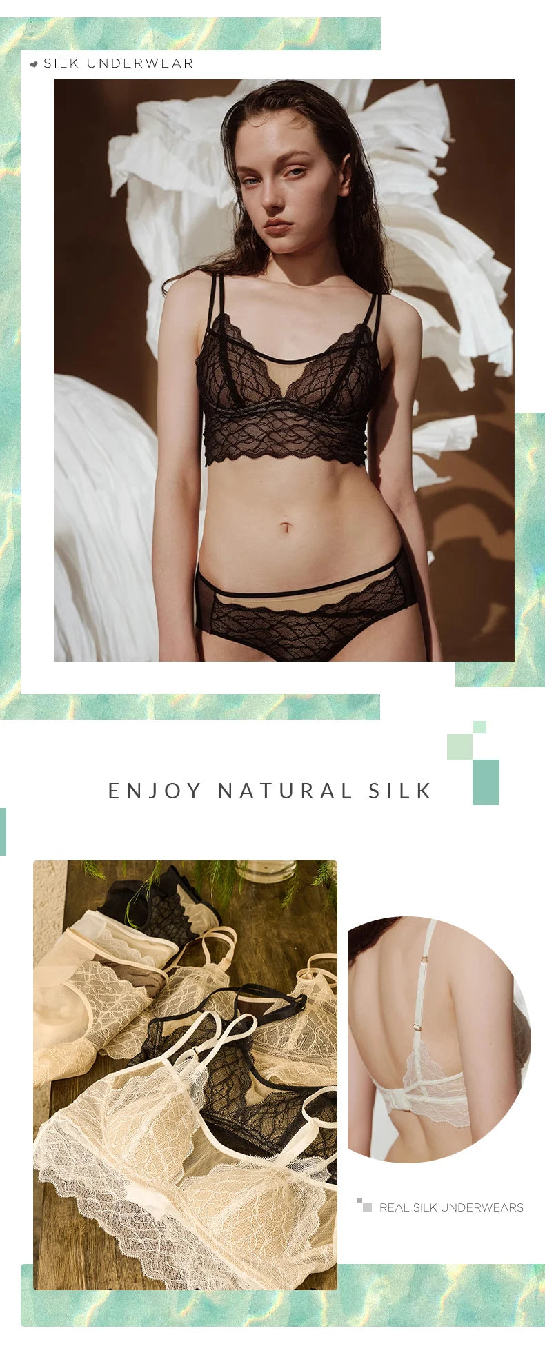 SuyaDream, Damen Spitzen-BH-Set, Futter aus echter Seide, dünne geformte Cups, ohne Bügel, transparente Unterwäsche aus Mesh, gemütliche Dessous 2025
