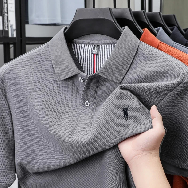 Polo-Shirt aus 100 % reiner Baumwolle, Kurzarm, High-End-Luxusmarke, Mode, Paul Pony Stickerei, Golf, Business Casual Herren T-Shirt