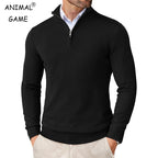 Herren-Strickpullover mit Stehkragen, Reißverschluss, Slim Fit, leicht, Rollkragen, lässig, Half Turtleneck, gestrickt, für Outdoor und Streetwear