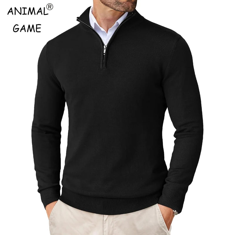 Herren-Strickpullover mit Stehkragen, Reißverschluss, Slim Fit, leicht, Rollkragen, lässig, Half Turtleneck, gestrickt, für Outdoor und Streetwear Hauptbild