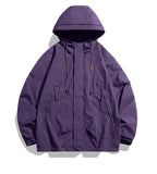 Windbreaker Herren Kapuzenjacke Reißverschluss Mantel Cargo Wasserdicht Schwarz Bomber Camping Loose Dünn Softshell Kapuzen-Wanderjacke