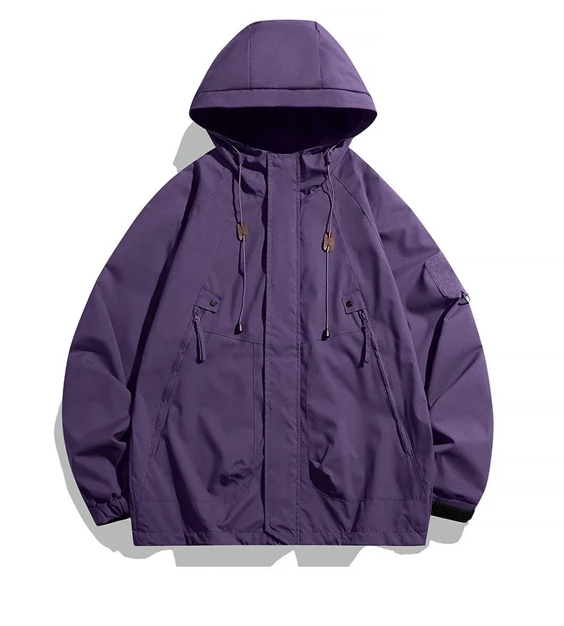 Windbreaker Herren Kapuzenjacke Reißverschluss Mantel Cargo Wasserdicht Schwarz Bomber Camping Loose Dünn Softshell Kapuzen-Wanderjacke
