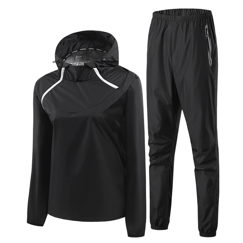 Herren-Sport-Fitness-Laufset mit doppeltem Reißverschluss Damen-Lauf-Fitness-Abnehm-Schwitz-Set mit doppeltem Reißverschluss zum leichten Abnehmen