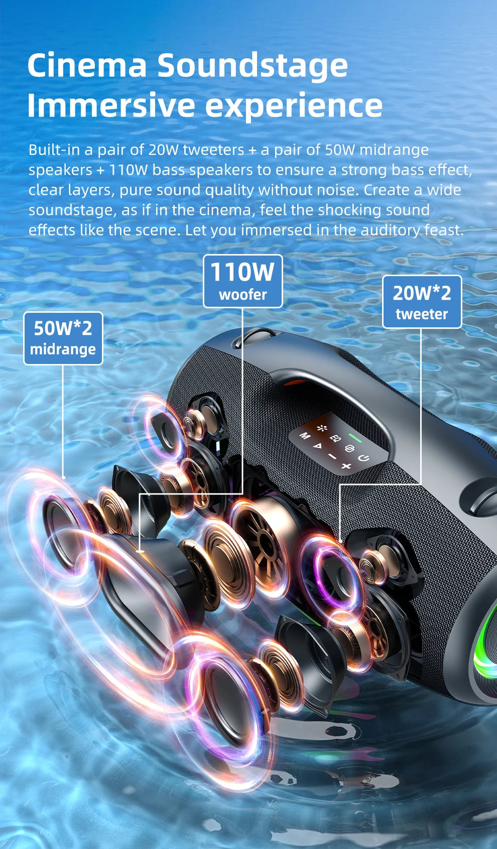 ZEALOT-S89 250W Wasserdichter tragbarer Bluetooth-Lautsprecher, kabelloser Outdoor-Boombox-SubwooferDreifach passive Radiatoren-Tiefer Bass