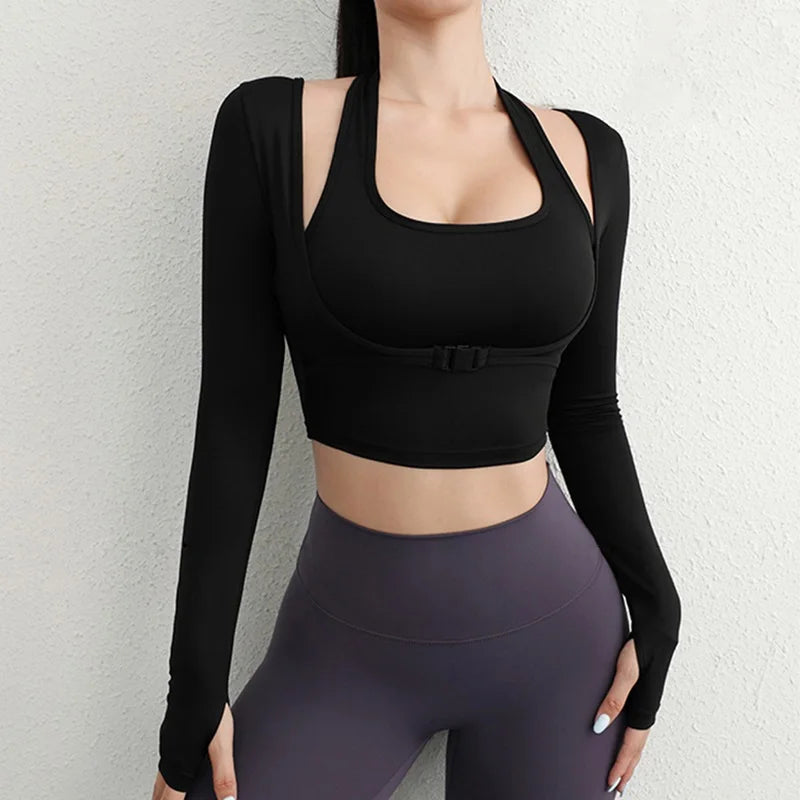 Cloud Rise Damen Yoga-Shirts Sport-Trainings-T-Shirt Sexy Mädchen Langarm-Bluse Fitnessstudio Fitness Crop Top Herbst Winter Sportbekleidung