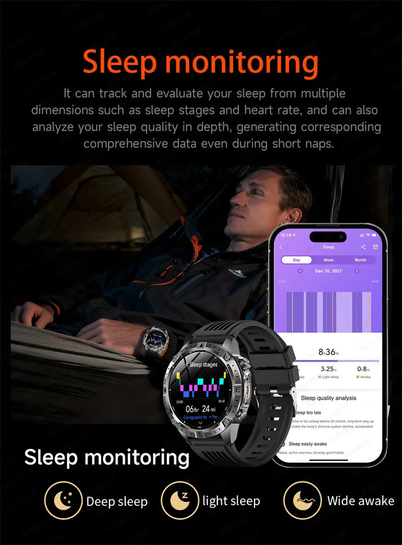 Smartwatch für Herren GPS Offline-Karten 2G ROM 10ATM Wasserdicht Herzfrequenz Tauchen Skifahren Wandern Robuste Smartwatch für Damen und Herren