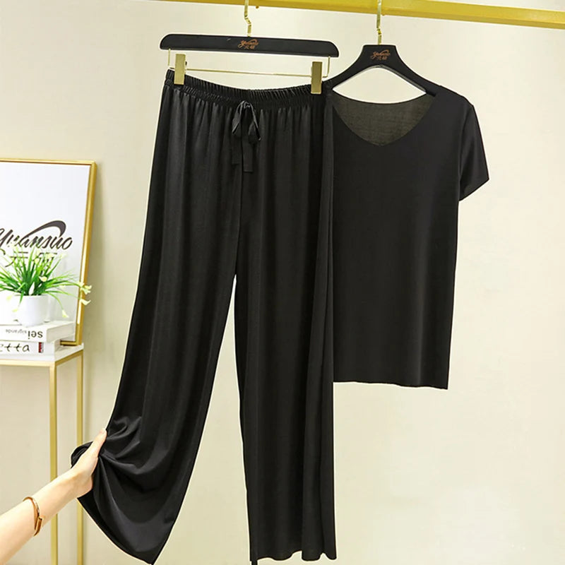 Zweiteiliges Set Damen Oberteil und Hose Sommer 2-teilige Sets Damen Outfits Urlaub 2026 neue Kollektion weite Hose elegant lässig