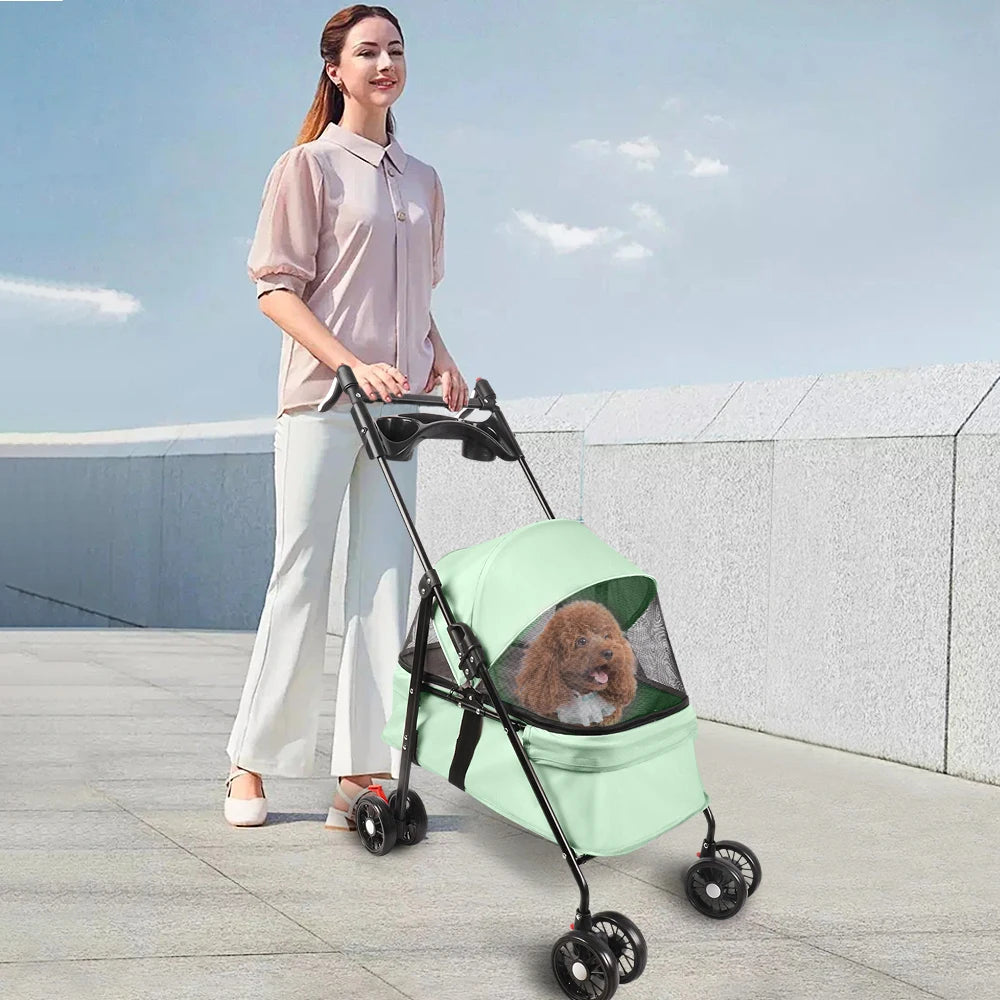 Folding Pet Stroller/Buggy, Dog/Cat Carrier, Pet Travel Stroller for Dogs with Cup Holder, Wheels with Brakes, Oxford Fabric, Steel Frame, 50 x 70 x 95 cm