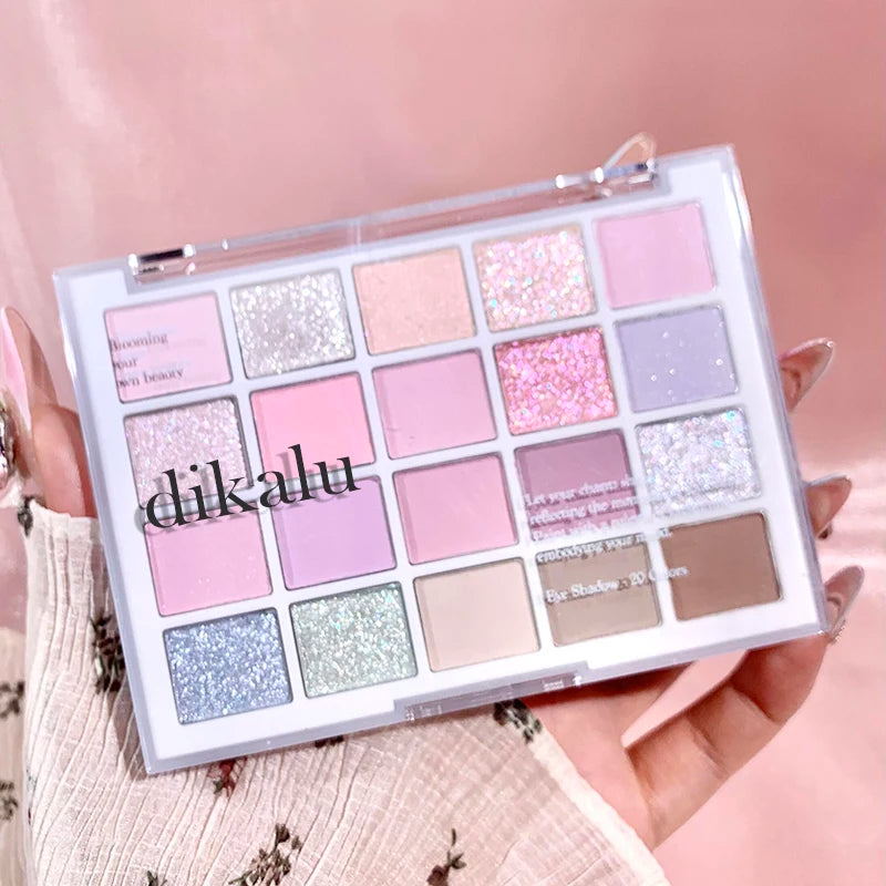 DIKALU 20-Farben Koreanische Lidschatten-Palette mit geringer Sättigung Matt Wasserfest Braun Rosa Lidschatten-Palette Langanhaltendes Tages-Make-up
