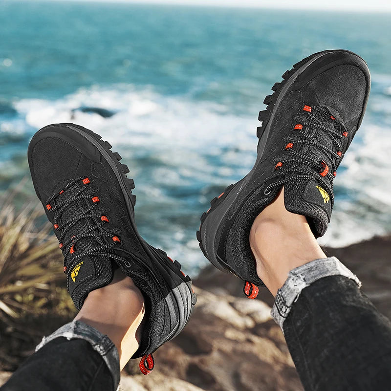 HIKEUP Leder Herrenschuhe für Herren Freizeitschuhe Mode Wasserdicht Winter Luxus Designer Marke Arbeitsstiefel Herren Rutschfeste Sneaker
