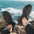 HIKEUP Leder Herrenschuhe für Herren Freizeitschuhe Mode Wasserdicht Winter Luxus Designer Marke Arbeitsstiefel Herren Rutschfeste Sneaker