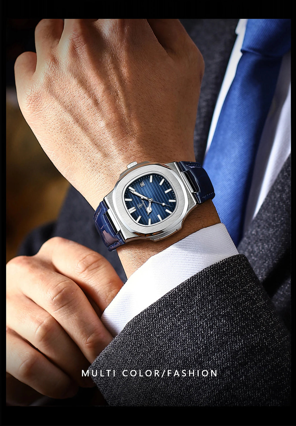 POEDAGAR Top Luxus Quadratische Herrenuhr Datum Wasserdicht Leuchtend Herren Armbanduhr Hochwertige Leder Herren Quarzuhren+Box Reloj