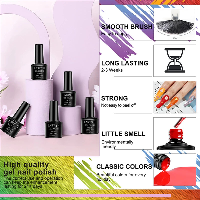 Gel-Nagellack-Kit, professionelles Nagelgel-Kit mit Nageltrockner, Soak-Off-Nagellack-Kit, Unterlack, Überlack, Maniküre-Werkzeug-Set