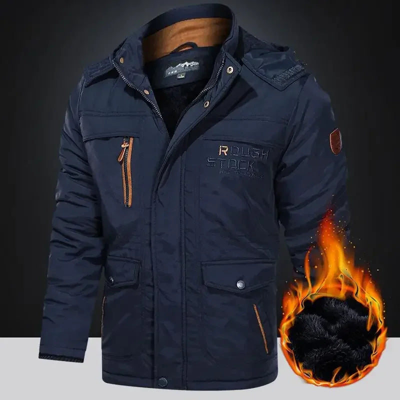 Herren Winterjacke Fleece-Futter Outdoor Parka Mantel Kapuzen-Windbreaker Militär Dick Warme Oberbekleidung Große Größe 6XL Multi-Taschen