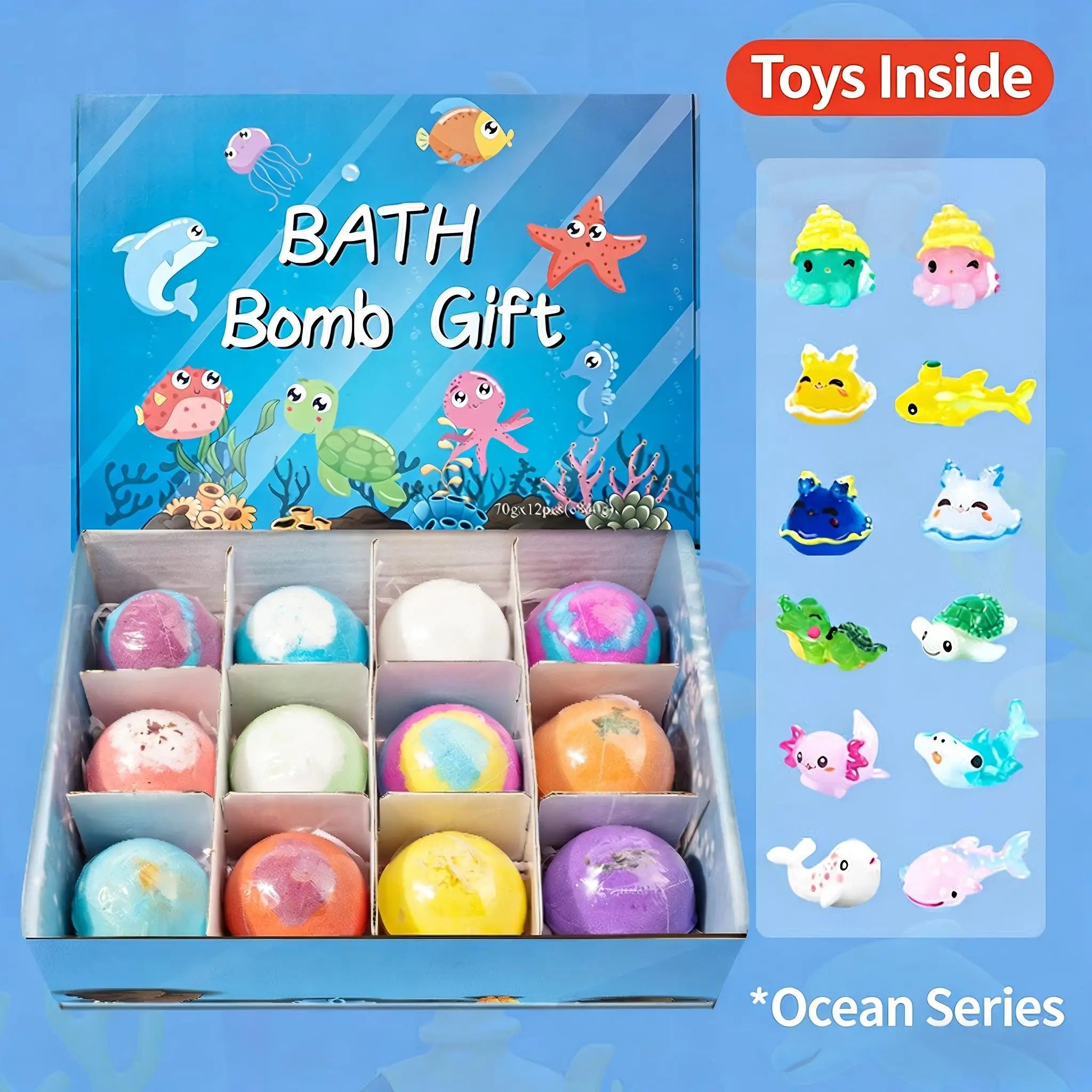 Badebomben-Set für Kinder Badegeschenk mit verstecktem Spielzeug Sicheres Ozean-Sprudelbad Perfekt für sensorisches Spielen Badespaß