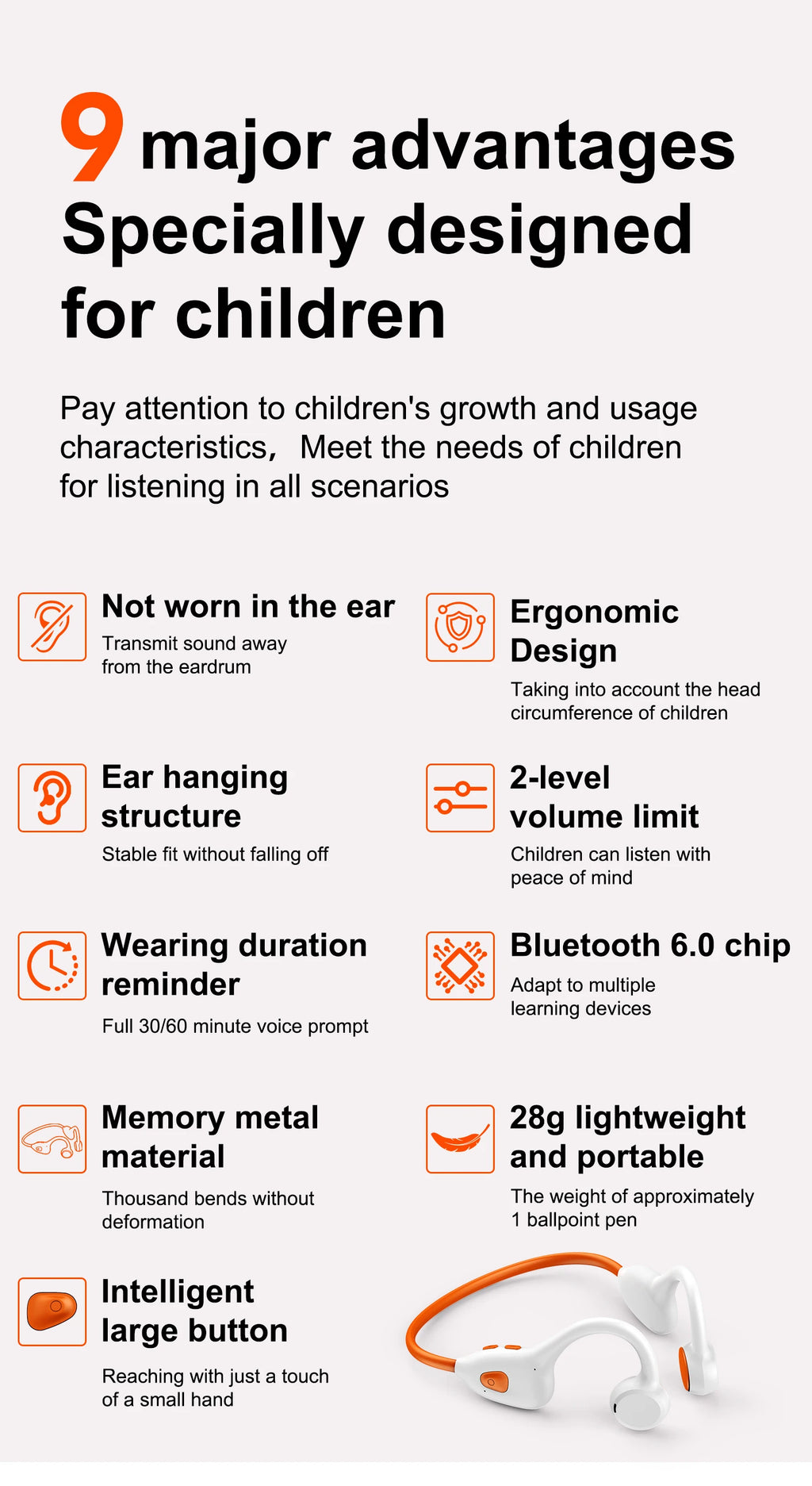 Air-Conduction-Stereo-Kopfhörer Kinder Open-Ear-Bluetooth-6.0-Ohrhörer Drahtlose Geräuschunterdrückung Lern-Musik-Headset Ohrbügel