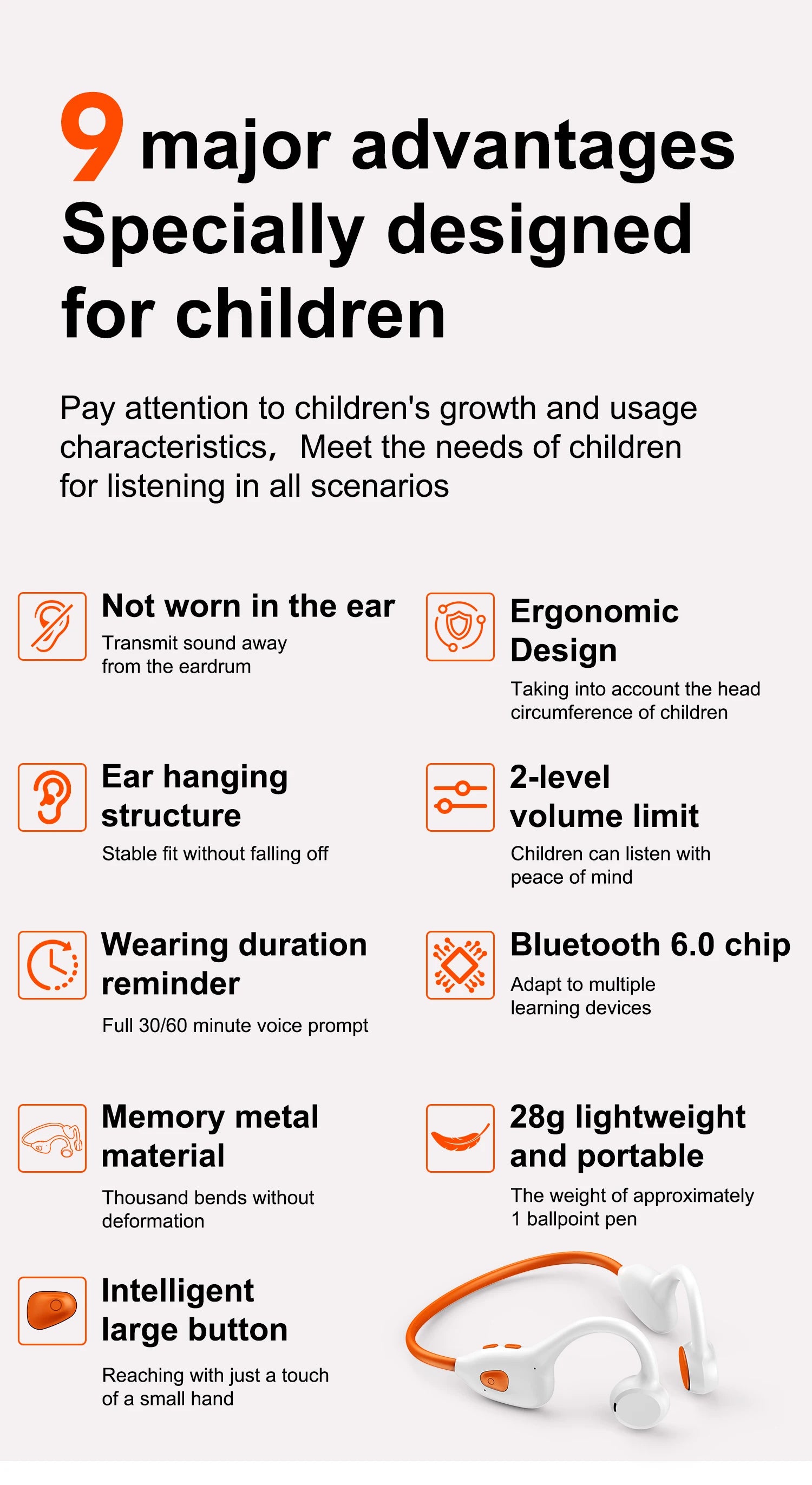 Air-Conduction-Stereo-Kopfhörer Kinder Open-Ear-Bluetooth-6.0-Ohrhörer Drahtlose Geräuschunterdrückung Lern-Musik-Headset Ohrbügel