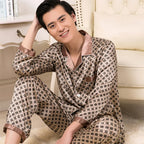 Hochwertiges Pyjama-Set Herren Frühling Herbst Dünn Polyester Eisseide Langarm Schlafanzug Übergröße Sommer Hauskleidung Männlich