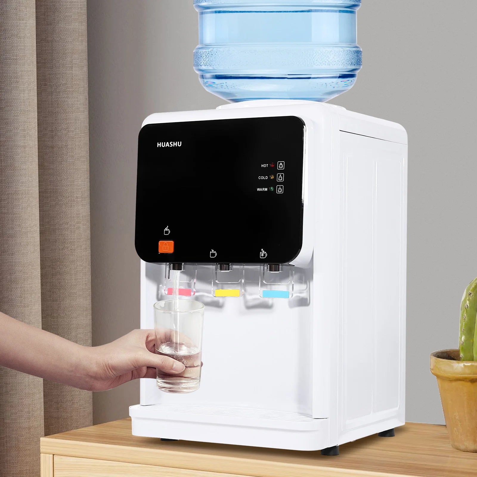 Moderner weißer elektrischer Wasserspender, 31*30*48cm, wassergekühlter Spender, 500W Desktop-Warm- und Kaltwasserspender