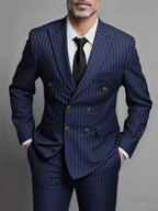 Herrenanzüge Herren Zweiteiliger Anzug Zweireihig Herren Modisches und Slim-fit Design Bräutigam Hochzeitsanzug Lässiger gestreifter Stoff