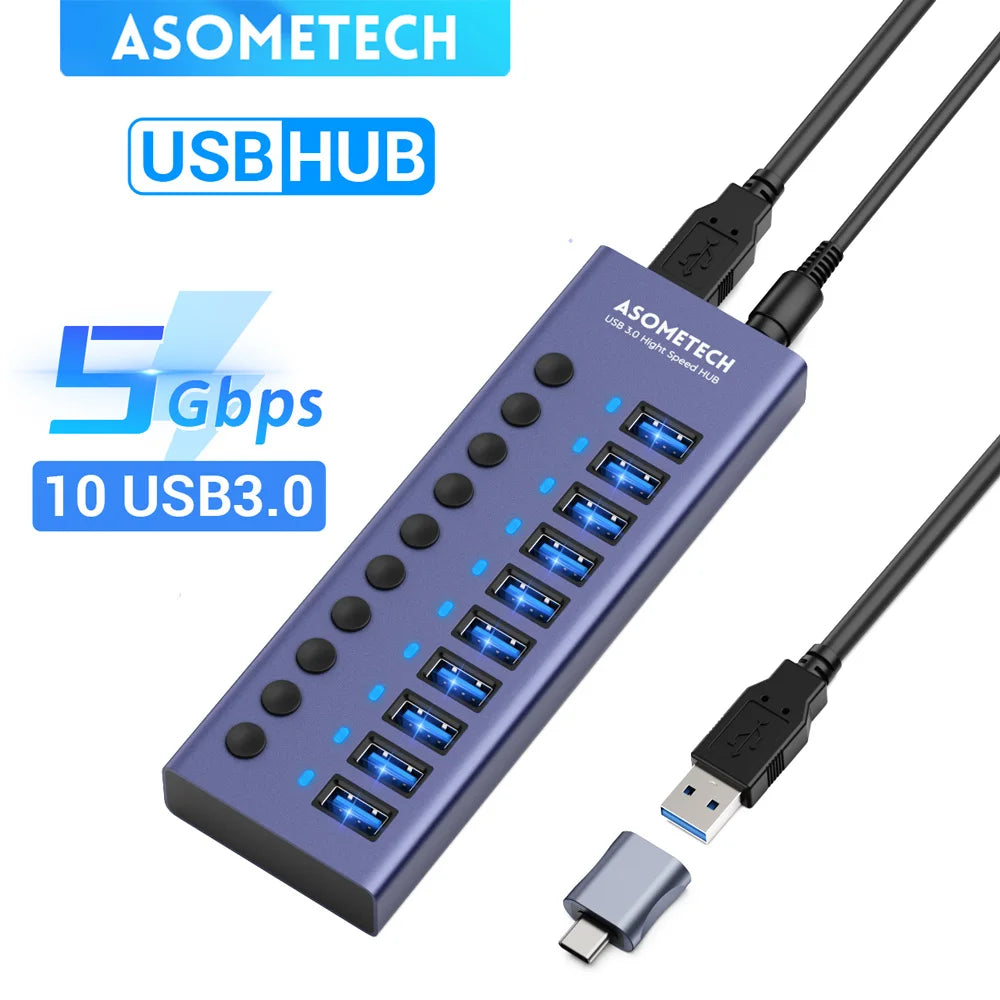 4/7/10 Ports USB 3.0 Hub Multiple Splitter 12V Power Adapter with On/off Switch USB Splitter High Speed Hub for MacBook Laptop Hauptbild