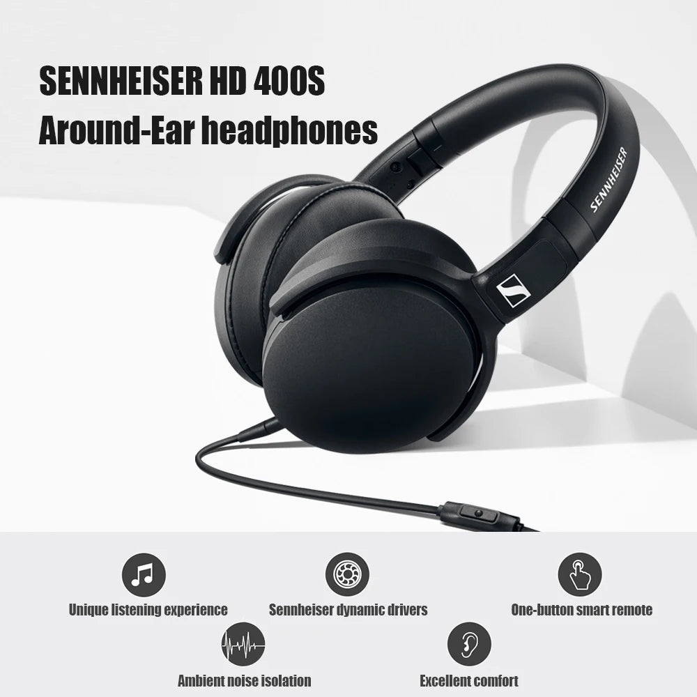 Sennheiser HD 400S kabelgebundener Kopfhörer Over Ear HiFi Stereo Bass Noise Isolating Headset mit Mikrofon für Smartphone PC Laptop Musik