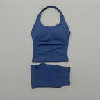 2-teiliges Sportset Damen Rückenloses Tanktop Hohe Taille Scrunch Nahtlose Shorts Fitnesskleidung Activewear Trainingssets Gym Anzug