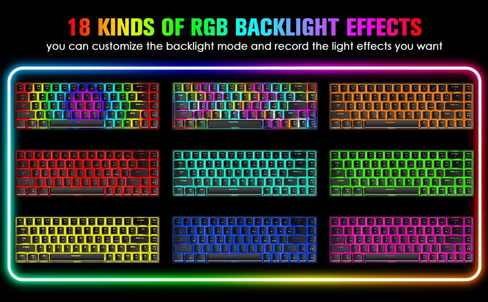 65 % kabelgebundenes mechanisches Gaming-Tastatur- und Maus-Combo, Mini-Tastatur mit 68 Tasten, RGB-Hintergrundbeleuchtung, leichte optische RGB-Wabenmaus