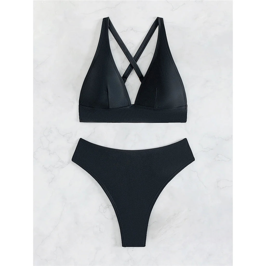 S - XL Kreuzrücken Mini Micro Tanga Bikini Damen Badeanzug Zweiteiliges Bikini Set Bademode Schwimmanzug K5022