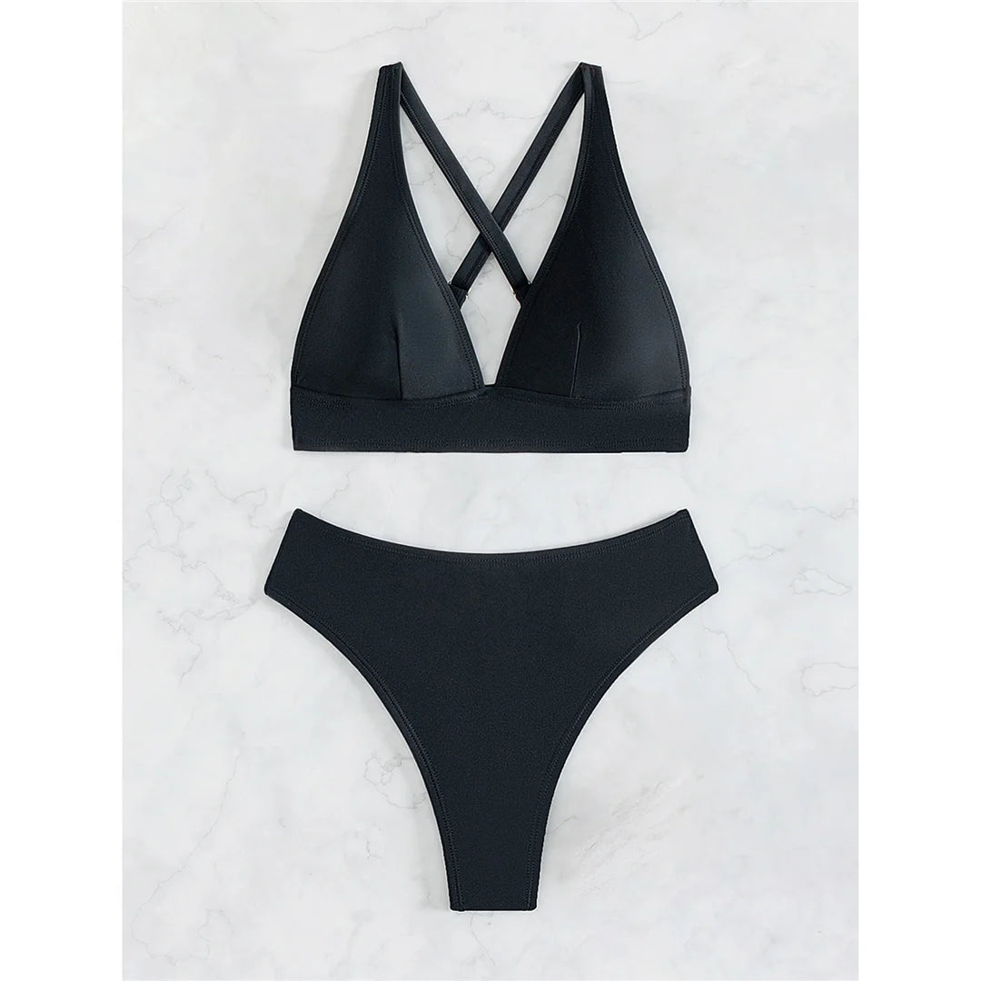 S - XL Kreuzrücken Mini Micro Tanga Bikini Damen Badeanzug Zweiteiliges Bikini Set Bademode Schwimmanzug K5022