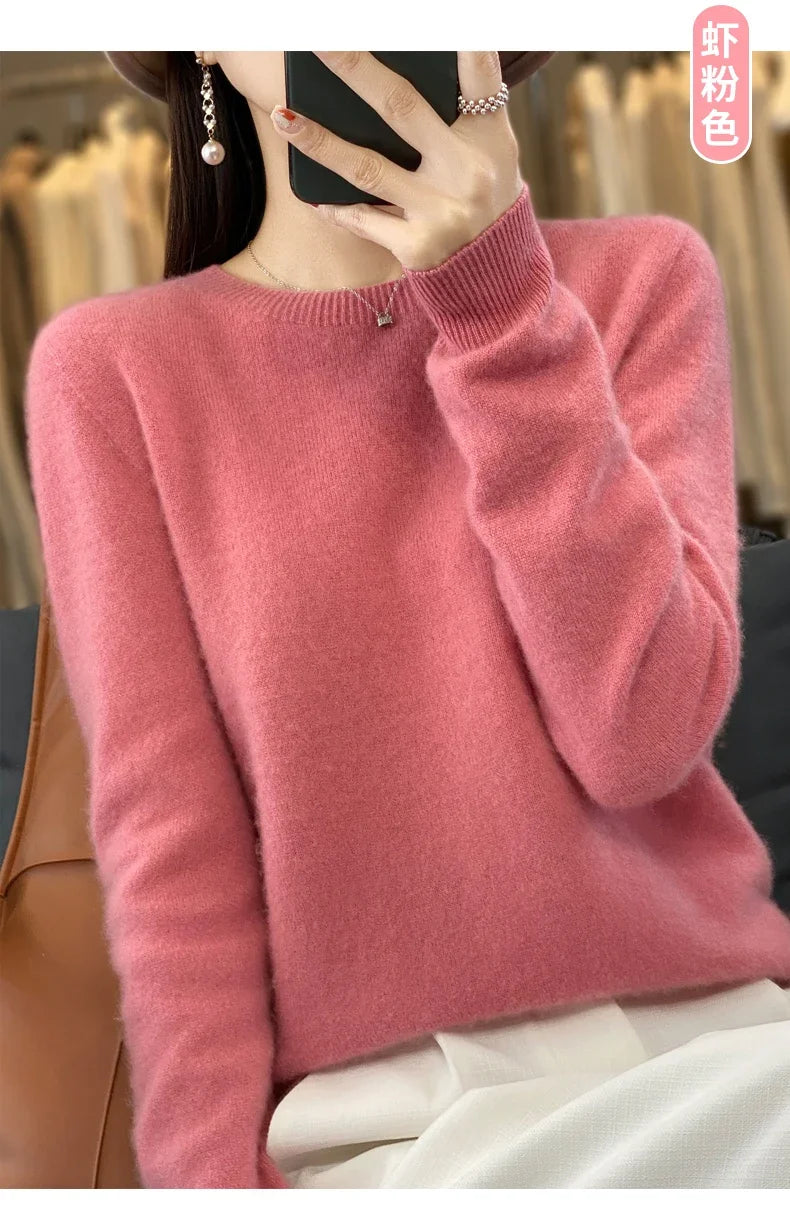 100 % Merinowolle Pullover Damen O-Ausschnitt Kaschmir Strickwaren Female Pullover Herbst Winter Freizeit Oberteile Einfarbig Weiche Kleidung