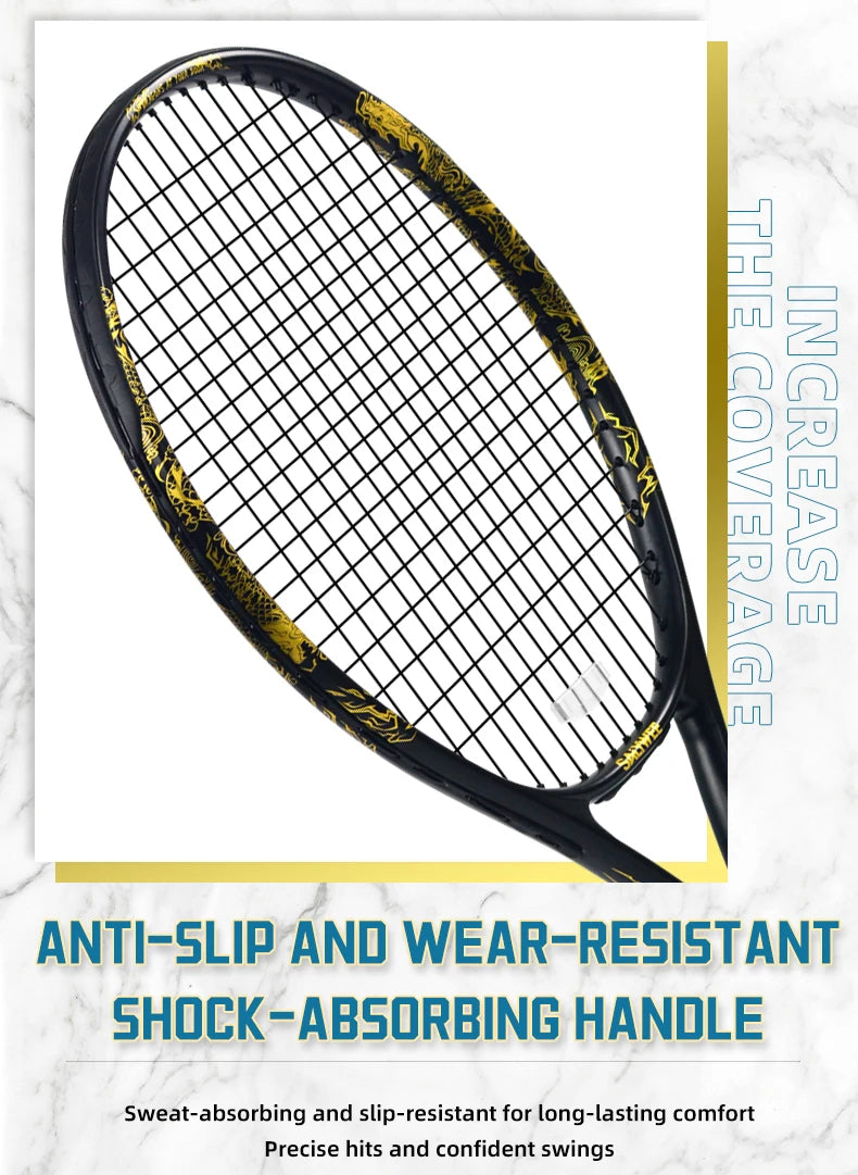 Golden-Dragon Carbonfaser Tennisschläger für Erwachsene, ideal für Fortgeschrittene, Drachen-Design im chinesischen Stil, 50–60 lbs, Gratis-Geschenke