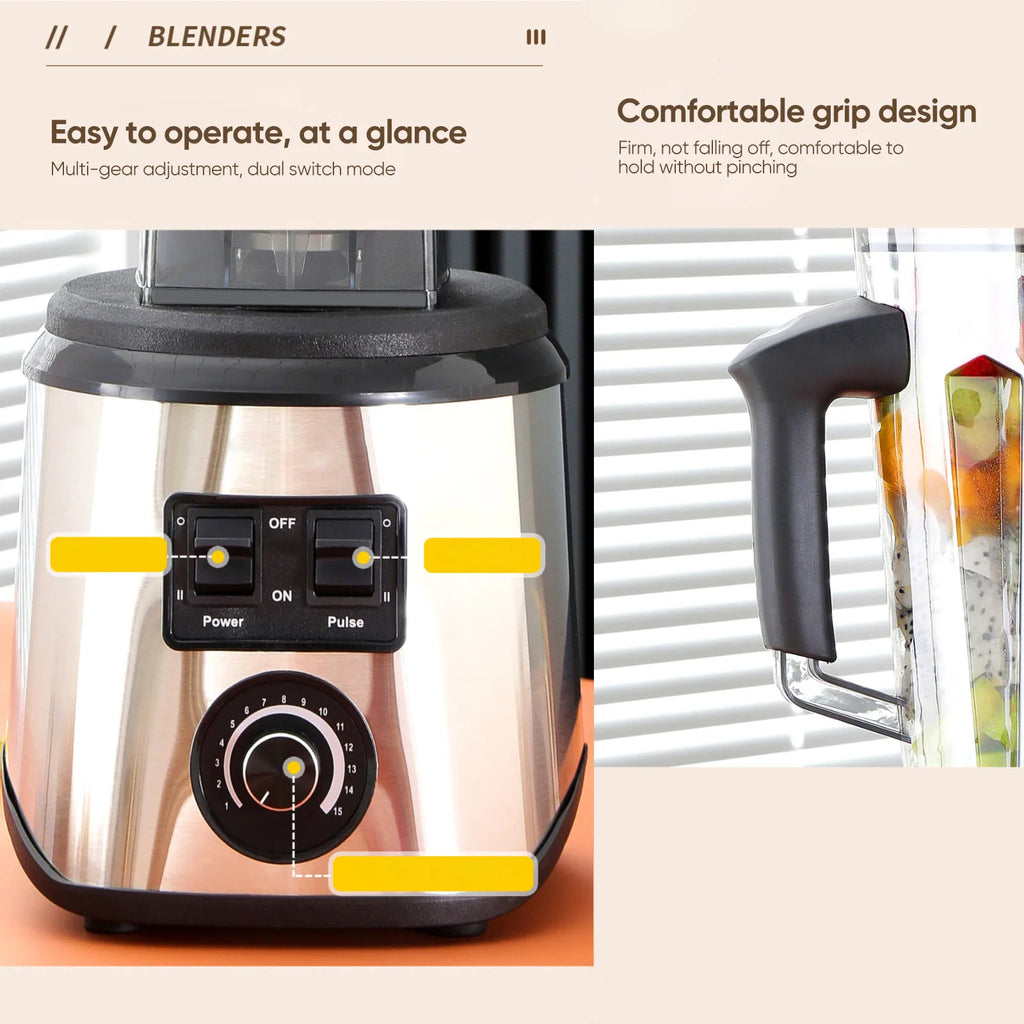 3-in-1 Leistungsstarker Standmixer Entsafter Smoothie Maker 0.5/1.5/2.5L 3 Behälter Küchenmaschine Mixer für Eis Nüsse Obst