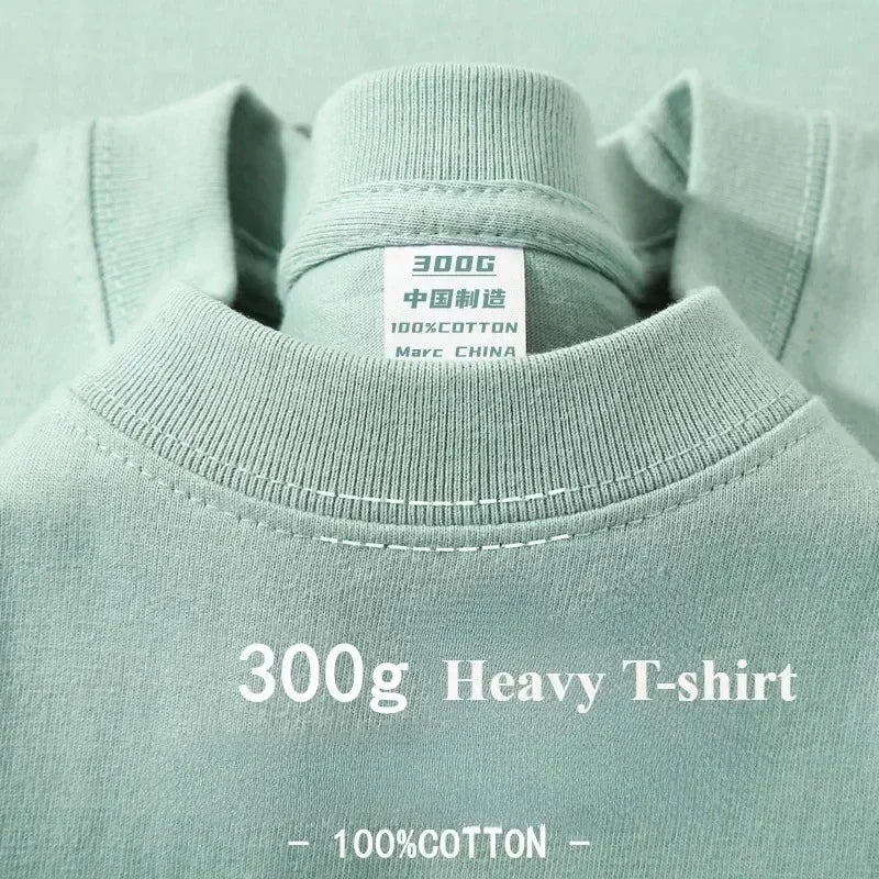 Sommer Baumwolle Strapazierfähiges 300-Gramm-T-Shirt aus amerikanischer Reinbaumwolle für Herren mit kurzen Ärmeln, lässiges Basic-Oberteil, Oversized T-Shirt