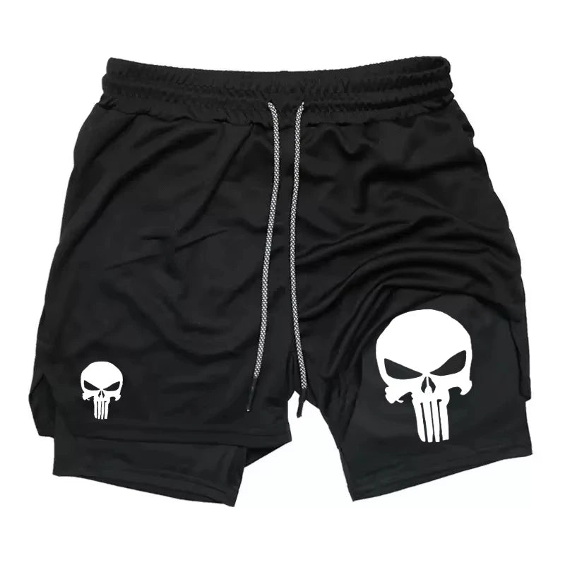 Print 2-in-1 Performance Shorts für Herren, athletische, schnell trocknende Shorts mit Handytasche, Sommer-Fitnessstudio-Workout-Laufshorts RL0302