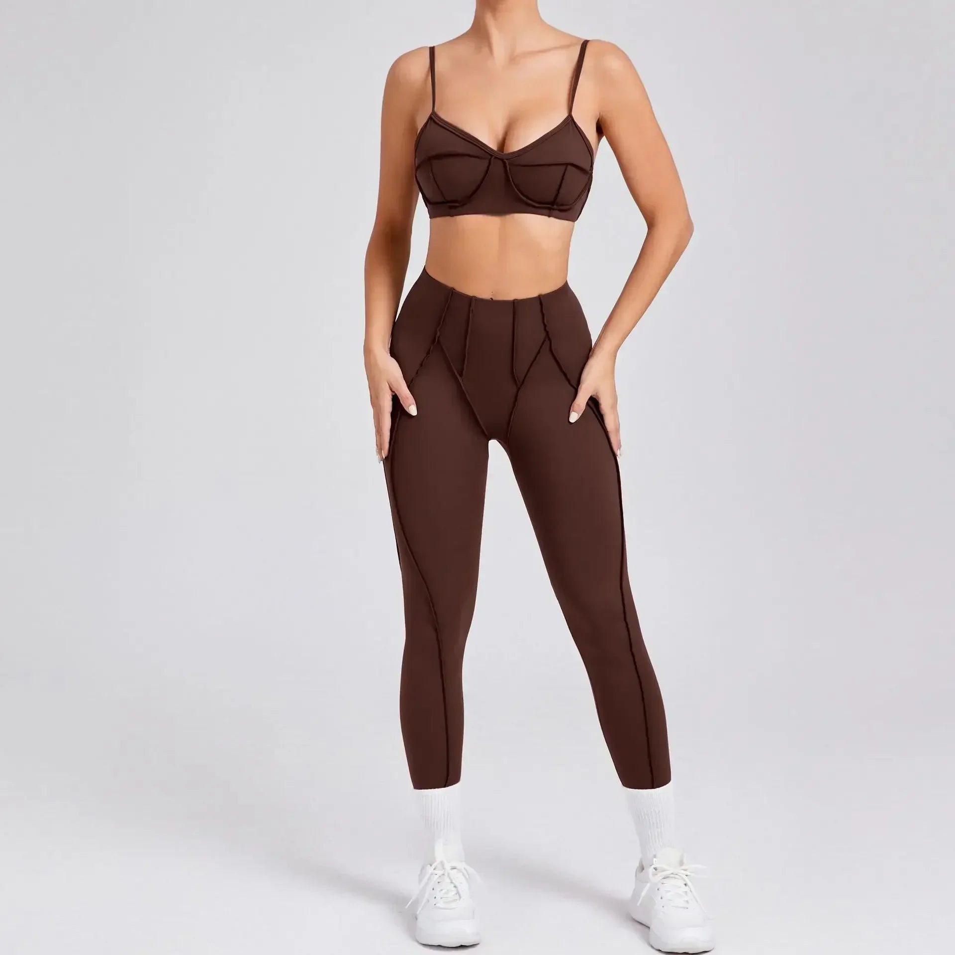 Nahtlose Yoga-Sets Sport-Fitness Hochbund-Hüfthebe-Formhose Rückenfreier BH-Anzug Workout-Gym-Leggings-Sets für Damen
