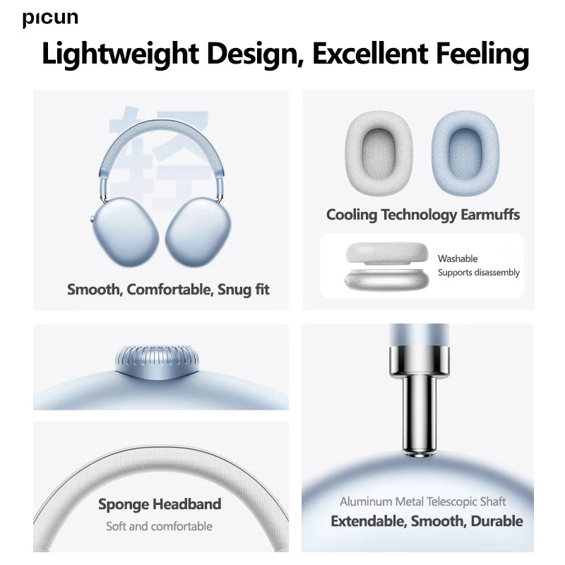 Picun F8MAX ANC Kabellose Kopfhörer 59dB Hybrid Active Noise Cancelling Spatial Audio Earphone Bluetooth 6.0 Over-Ear Headset 180H