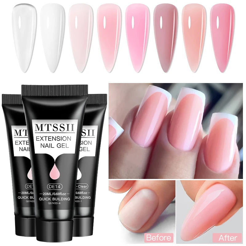 24-teiliges Set 20ml Poly Nail Extension Gel Kit Mini-UV-Lampe Versiegelung mit Basislack Überlack Professionelles Poly-UV-Nagelgel-Kit Starter-Kit