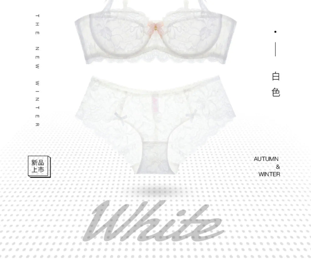 MOYISU Sommer-Dessous-Set, transparenter französischer Spitze, Minimizer-BH, Slip, ultradünn, sexy Damenunterwäsche, großer Busen, sexy Po & Höschen