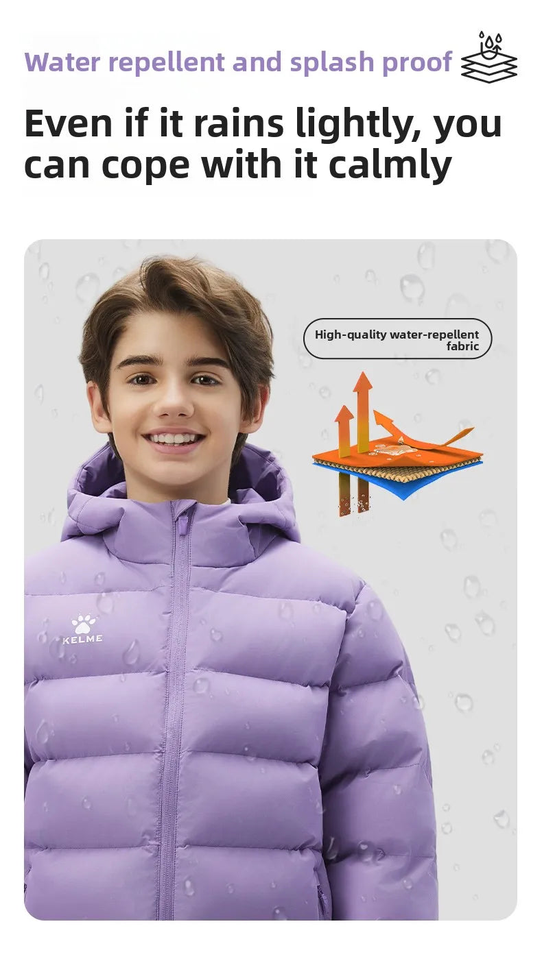 Kelme Children's Warm Cotton Jacket Winter Football Training Cotton Jacket Student Sports Down Jacket Coat