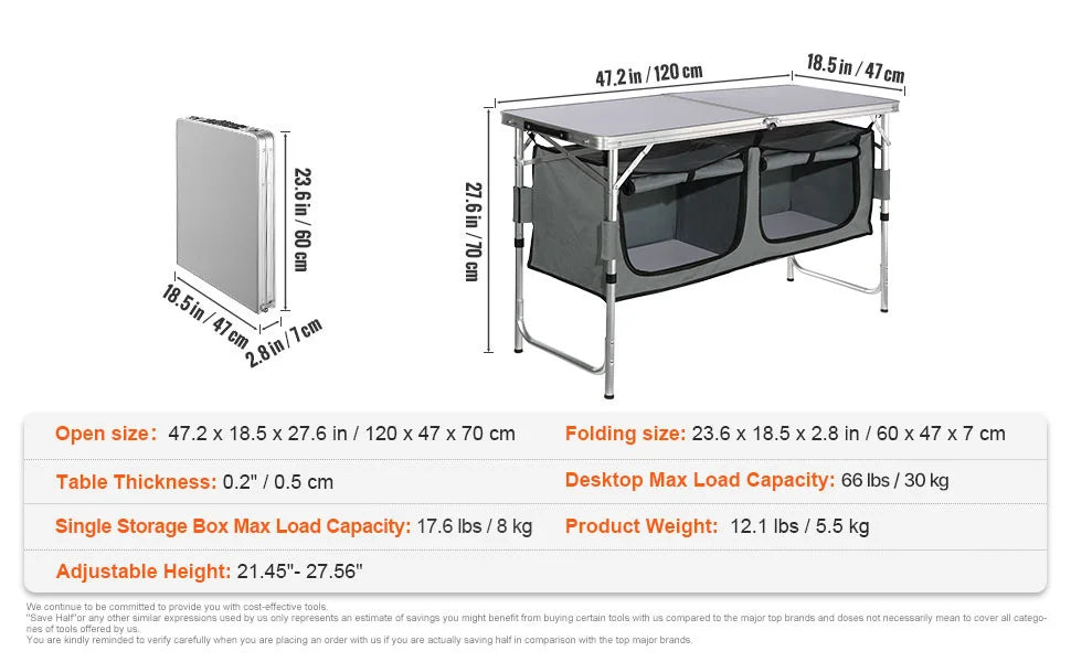 SucceBuy Camping-Küchentisch Schneller Aufbau Klappbarer Campingtisch MDF-Campingtisch für Outdoor-Picknicks BBQ Camping RV Reisen