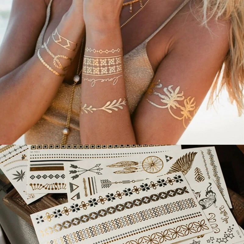 Gold-Spitzen-Tattoo-Aufkleber Hanna Tattoo Tattoo Wasserdichte Temporäre Tattoo-Aufkleber Coole englische Alphabet Fake-Tattoos