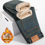 Hochwertige Winterjeans Herren Warme Fleece Verdickte Elastische Denim Hose Fashion Straight Elastische Retro Plüsch Samthose