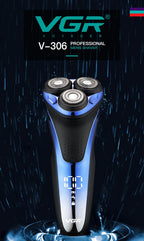 VGR Elektrorasierer Professioneller Rasierer Wasserdichter Bartschneider Rotations-3D-Schwimmrasur Wiederaufladbar Elektrisch für Herren V-306